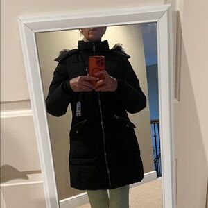 Nautica Women's Black Puffer Jacket with Fur Trim